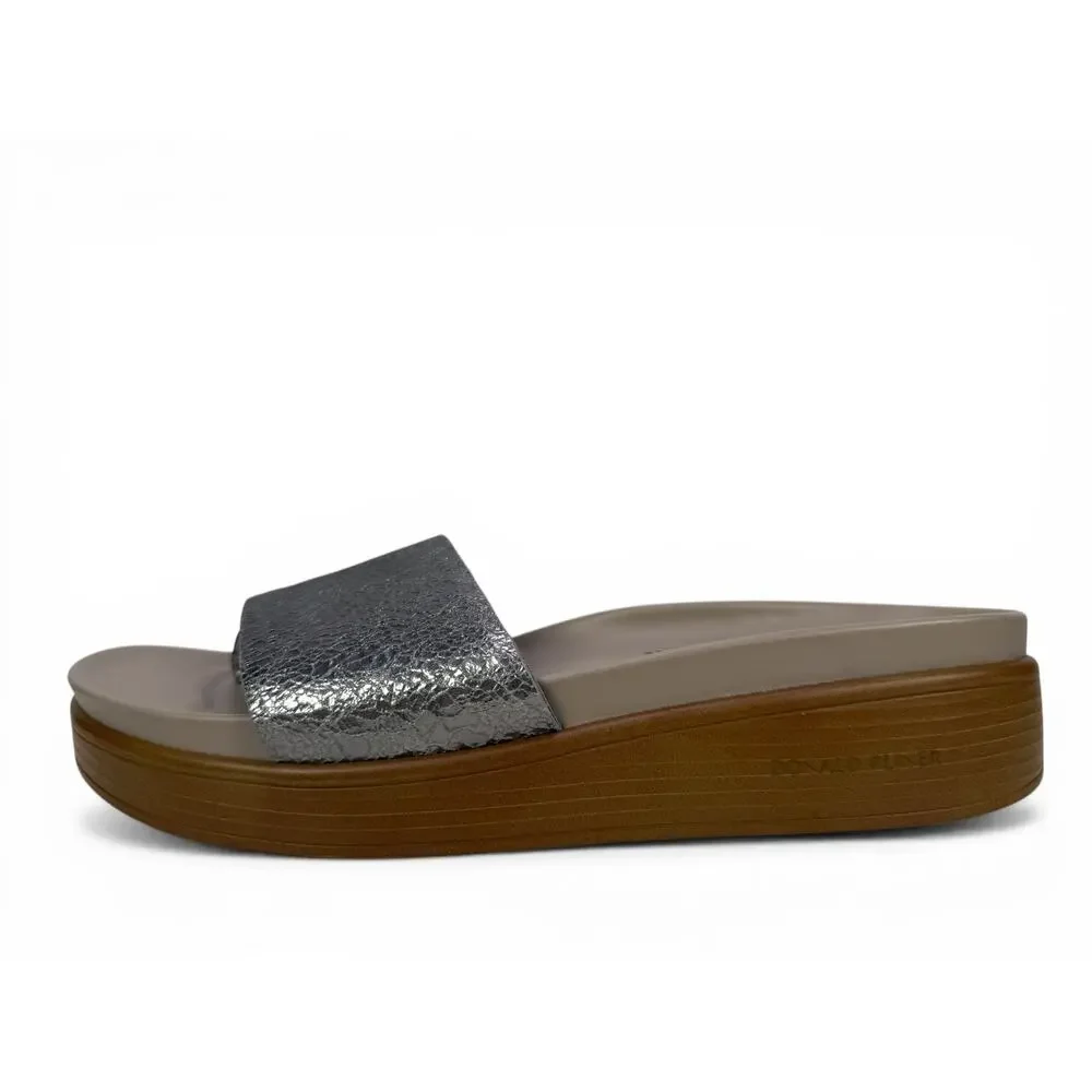 Donald J Pliner Fifi Platform Sandal Womens 9 Taupe Silver Leather Comfort Slide